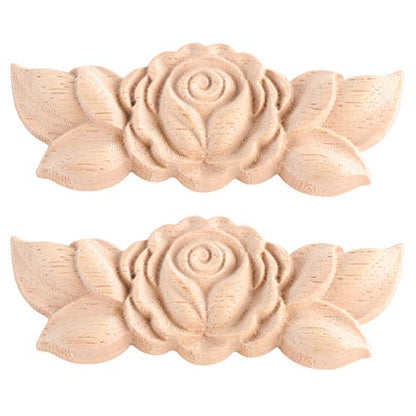 Artibetter 2pcs Wood Applique European Style Carved Corner Onlay Decal Rose Flower Door Cabinet Decoration for DIY Home Wall Decor 9x3.5cm