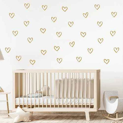 56pcs Set Heart Wall Stickers 4 Different Shapes of Hearts Hand Drawn Heart Decals Nursery Wall Decor Kids Room Wall Art Wall Decals Easy to Stick Y88 (Gold)
