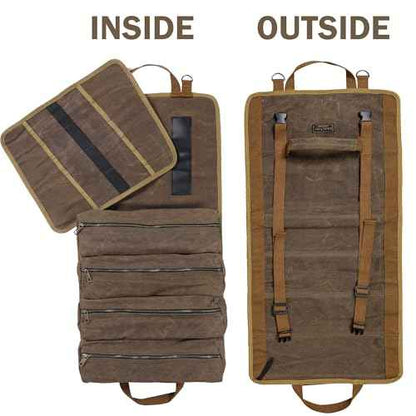 Multifunctional Tool Roll Bag | 16OZ Waxed Canvas Tool Carrier with 4 Pockets + 1 Detachable Roll - Portable Tool Organizer for Hammer Wrench Chisel | 27.5"x13.5" | Grey