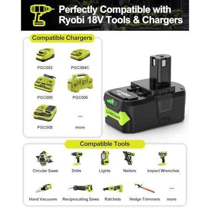 5500mAh Battery Replacement for Ryobi 18V Battery, Compatible with Ryobi Battery P102 P103 P104 P105 P106 P107 P109 P122 and Cordless Power Tools
