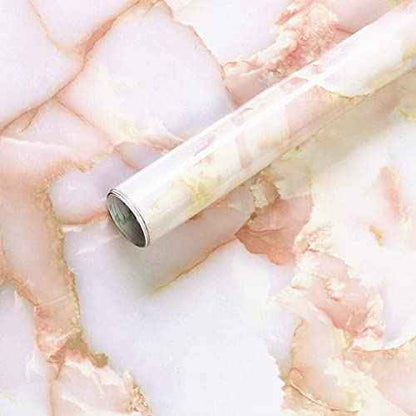 Redodeco White Pink Jade Marble Look Paper Granite Effect Peel Stick Vinyl Counter Top Adhesive Paper Wallpaper Cabinet Dresser Drawer Door Wardrobe Stickers 15.8inch by 79inch