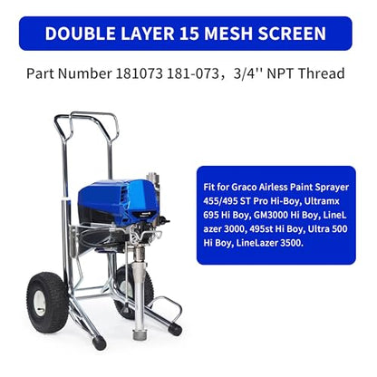 183770 Pump Inlet Strainer Screen Filter for Airless Paint Sprayer 455ST, 495ST Pro Hi-Boy, GM3000, Ultra 500, 695, LineLazer 3000, 3500 Suction Hose, 3/4" NPT Thread, Double Layer Screen