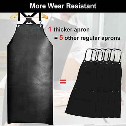 Waterproof Rubber Apron, 43" Anti-Tear Heavy Duty Vinyl Adjustable Thicker Cross Back Dishwasher Apron for Restaurant Dishwashing, Butcher, Lab Work, Dog Grooming Black
