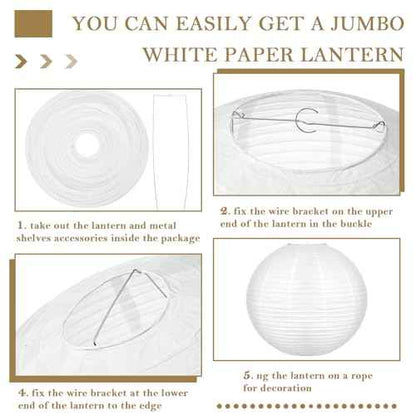 5 Pcs 30 Inch White Paper Lanterns White Chinese Moon Paper Round Lamp Japanese Hanging Lantern for Wedding Bridal Shower Decoration Anniversary Birthday Party Supplies