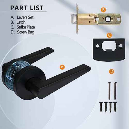 Solid Door Lever Handle with Key-Less for Hall & Closet Door Passage Round Non-Locking Lever Set - Matte Black, MD8820-DB-PS-5P