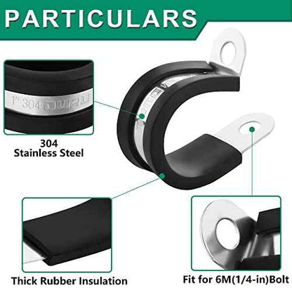 30pcs 1/8 Inch Stainless Steel Cable Clamps,Rubber Coated Cushioned Insulated Cable Clamp,Automotive Cable Wire Clamps,Pipe Clamps,Metal Clamp for Tube,Lines,Wire Cord Installation(Black,3mm)