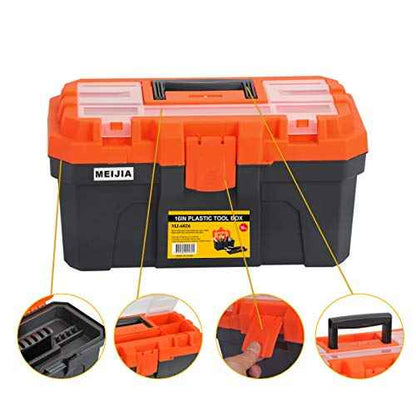 MEIJIA Portable Tool Storage Box, Organizers With Foldable Latches And Removable Tray(Black And Orange) (16"x9"x8")