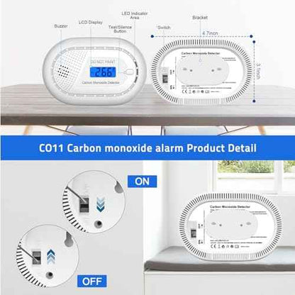Carbon Monoxide Detectors with 10-Year Battery, Digital LCD Display, LED Flashing Signal Lights Portable CO Monitor Alarm for Travel, RV, Home, and Depot (1 Pack)