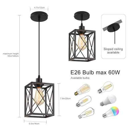 Black Pendant Lighting Modern Pendant Light, Adjustable Pendant Light Fixture,Pendant Lights Kitchen IslandLight (3 Pack Square Pendant Light)