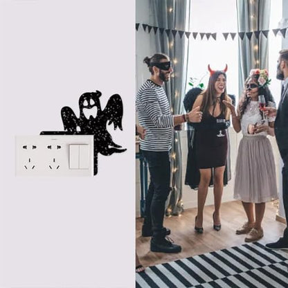 Removable 8 Pack Creative Halloween Switch Decal - Black Ghost Skeleton Witch Door Frame Wall Decorative Art Murals for Living Room Bedroom Bathroom Kitchen Light Switch Decor