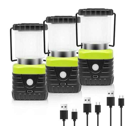 3PCS 6500K White Light LED Camping Lantern Rechargeable 1000LM, 4500mAh Power Bank, Flashlight for Hurricane Emergency, Hiking, IP44 Waterproof Lantern(Black)