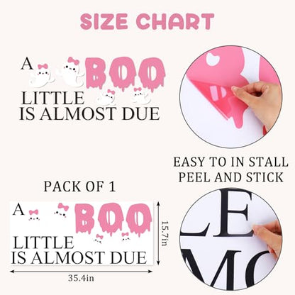 A Little Boo is Almost Due Gender Reveal Party Decal Sign Girl Pink Halloween Ghost Baby Shower Wall Stickers for Balloon Arch Backdrop Photo Props