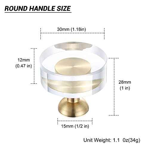 24-Pack 1-1/4-Inch White Cabinet Glass Crystal knobs Brass Drawer Round Knobs Dresser Pulls, Gold Hardware Kitchen Closet knobs for Bifold Doors