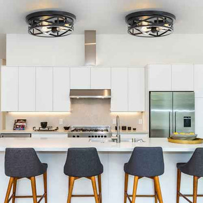 13 Inch Close to Ceiling Light Fixtures 2 Pack, 3-Lights Farmhouse Flush Mount Ceiling Light, Black Indoor Metal Cage Semi Flush Mount Ceiling Light for House Hallway Kitchen Bedroom