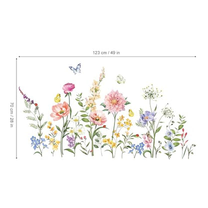 wondever Garden Flower Wall Stickers Poppy Peony Pink Floral Butterflies Peel and Stick Wall Art Decals for Living Room Bedroom TV Background