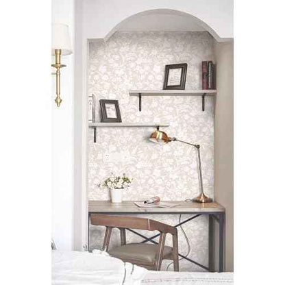 LiKiLiKi Peel and Stick Wall Paper Khaki and White Floral Wallpaper Modern Boho Self Adhesive Waterproof Removable Contact Paper for Living Room Bedroom Bathroom Cabines Kitchen Vinyl Roll 17.3"x118"
