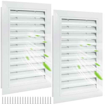 Gisafai 2 Pcs 12" x 18" Gable Vent Aluminum Alloy Wall Vents Shed Attic Window with Screen Return Air Grill with Screws, for Ventilation Exterior Doors Wall House (White)