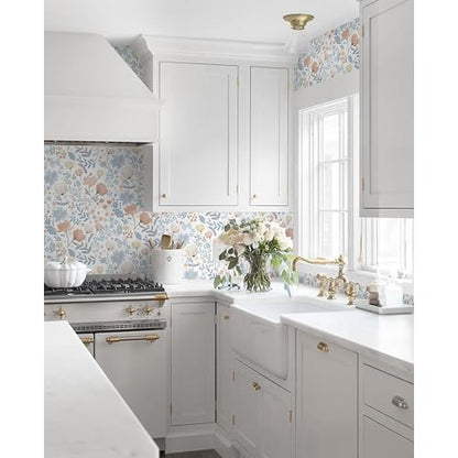 Yasinet Floral Wallpaper Removable Contact Paper Peel and Stick Wall Paper Boho Modern Pink and Blue Flower Wallpaper for Bedroom Bathroom Cabinets Self Adhesive Vinyl 17.3"x78.7"