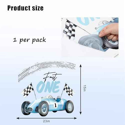 Fast One Birthday Racing Decal Race Car Checkered Flag Welcome Sign Decal Fast One 1st Birthday Backdrop Decorations for Boys Balloon Arch