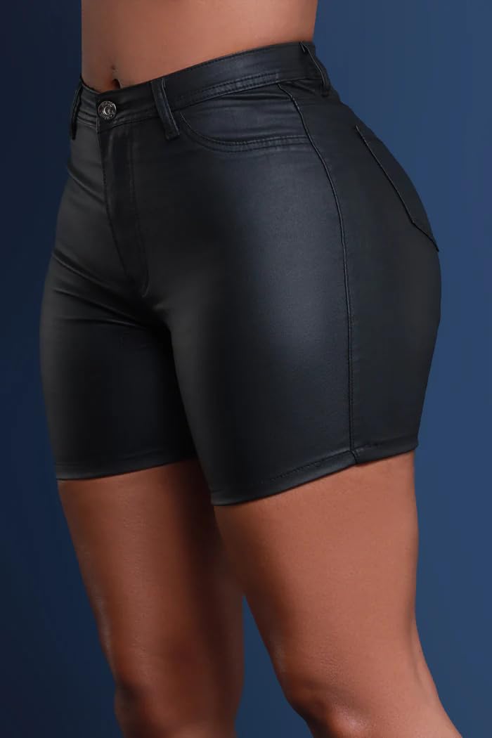 Zebaexf Women Sexy Leather Legging Shorts High Waist Faux Leg Stretchy Shorts PU Leather Pants Black Small