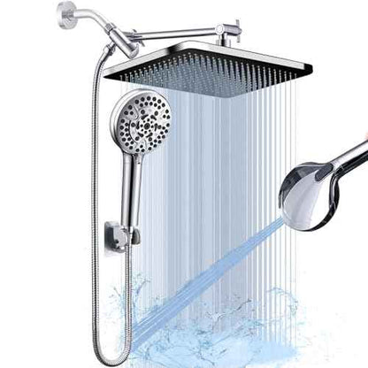14''Rainfall Shower Head with Handheld-11Modes Hand held with Power Jets, Adjustable Rain Showerhead,Double Shower heads High Pressure,70"Hose&detachable Holder Upgrade for Tandem Bathroom