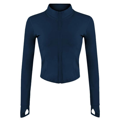 Lviefent Womens Lightweight Full Zip Running Track Jacket Workout Slim Fit Yoga Sportwear with Thumb Holes (Navy, Medium)