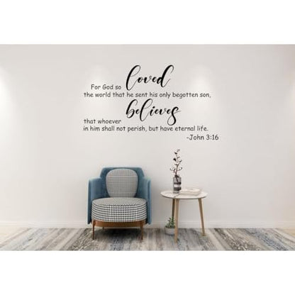 John 3:16 Wall Sticker,for God so Loved The World -Bible Verse Prayer Christian Religious Scripture Quotes Wall Decal Vinyl DIY Removable for Livingroom Home Office