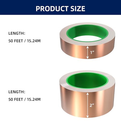 Conductive Copper Tape,Foil Adhesive Tape,High Shielding Double Sided Conductive Copper Tape for EMI Shielding,Electrical Repair,RFI Signal Blocking,Solder Paper Circuit(2 Inch x 50 Feet)