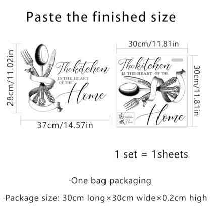 Kitchen-Themed Wall Decal - 'The Kitchen is The Heart of The Home' with Silver Utensils Design The Wall Decal adds a Warm and Functional Touch to Your Kitchen, Easy Peel & Stick