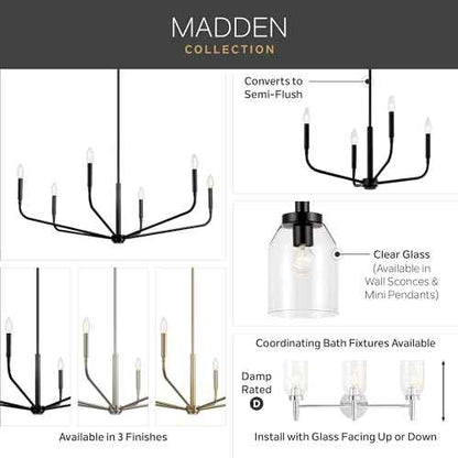 KICHLER Madden 1-Light Wall Sconce with Clear Glass in Champagne Bronze, Sloped Ceiling Compatible, for Bathroom or Hallway (14.75" x 5"), 55183CPZ