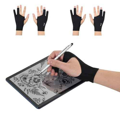 OTraki 4 Pack Drawing Glove Two-Finger Artist Glove for Tablet iPad Sketching Graphic Painting Smudge Guard for Left and Right Hand Black M 3.03x8.07 inch