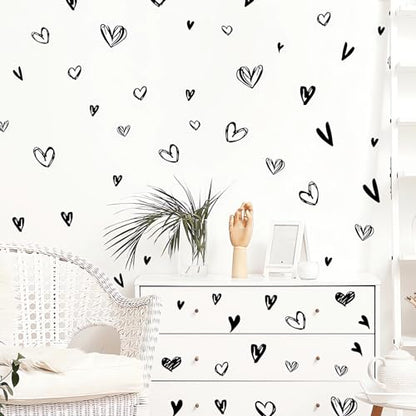 62 Pcs Black Love Heart Graphics Wall Stickers, sacinora Valentine Romantic Love Wall Decals Removable Vinyl Peel and Stick for Valentine's Day Anniversary Living Room Bedroom Art Home Decorations