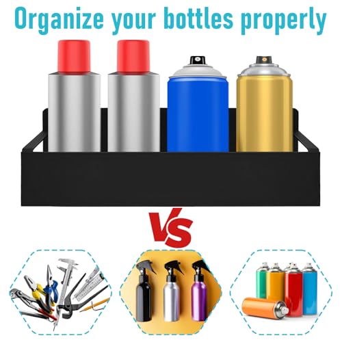 6 Pcs Magnetic Spray Can Holder, Magnet Toolbox Holder, Wall Mounted Spray Bottle Rack, Mechanic Paint Can Organizer, Tool Box Storage Rack for Garage Home Workspace (Black)