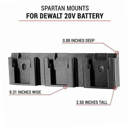 Spartan Mount for DeWalt 20V Battery - 1 Mount, 3 Battery Slots, Wall Mount Storage Rack for Batteries, Cordless Drill and Power Tool Organizer, Garage Organization