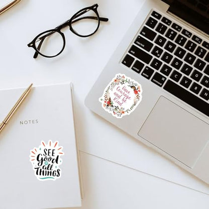 Have Courage and Be Kind Sticker ? 3pcs 3x3in Waterproof Vinyl Decals ? Floral Motivational Quote Stickers for Laptop, Phone, Journal, Water Bottle ? Aesthetic Encouragement Gifts for Girls and Women