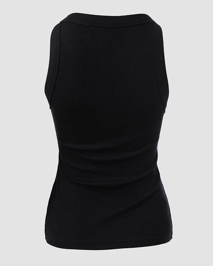 CHICME Womens Sleeveless Tank Top Summer Casual Ribbed Racerback Basic Fitted Thick Strap Black Shirts Top-M