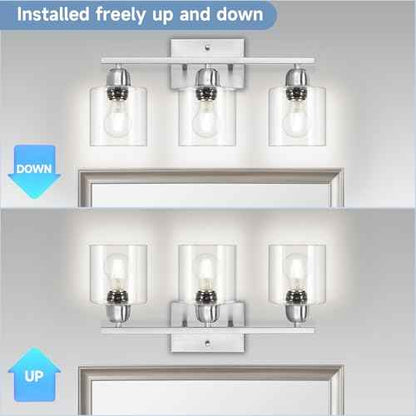 Modern Brushed Nickel 3 Light 19 inch Vanity Lights for Bathroom with Clear Glass, Bathroom Lighting Fixtures Over Mirror for Mirror Kitchen Living Room Hallway Cabinet Porch