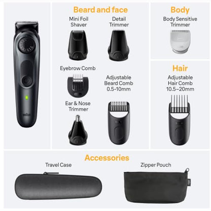 Braun All-in-One Style Kit Series 5 5470, 9-in-1 Trimmer for Men w/Beard Trimmer, Body Trimmer for Manscaping, Gillette Fusion5 ProGlide Razor, 40 Length Settings, Rechargeable Battery, Cordless
