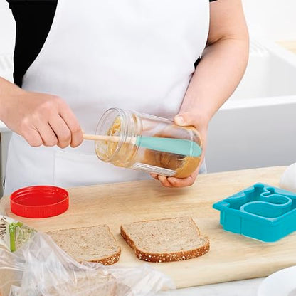 Tovolo Flex Core Jar Scraper With Wood Handle Long Silicone Spatula For Peanut Butter Jelly Jars, Heat Resistant BPA Free Long Handle Jar Spatula for Scraping Spreading Aqua Seafoam Green