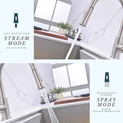 Kitchen Faucet with Pull Down Sprayer SUS304 Stainless Steel High Arc Brushed Nickel Pull Out Kitchen Sink Faucets Utility Laundry Farmhouse Camper Rv Modern for 1 or 3 Hole Sink, KF1-BN