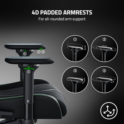 Razer Enki Gaming Chair: All-Day Comfort - Built-in Lumbar Arch - Optimized Cushion Density - Dual-Textured, Eco-Friendly Synthetic Leather - Reactive Seat Tilt & 152-Degree Recline - Black/Green