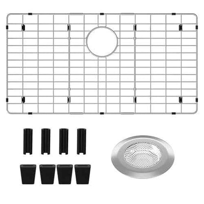 27-9/16" x 14-9/16" Sink Protectors for Kitchen Sink, Metal Sink Rack for Bottom of Sink Rear Drain, Stainless Steel Sink Protector for Kitchen (Silver, Separable,27-9/16" x 14-9/16", Rear Drain)