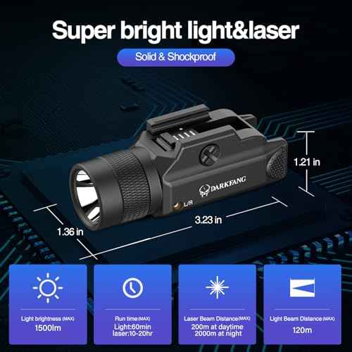 DARKFANG Tactical Flashlight and Green Laser Light Combo 1500 Lumen for Shotgun/Pistol Light with Momentary/Strobe Function for 1913 Picatinny Rail