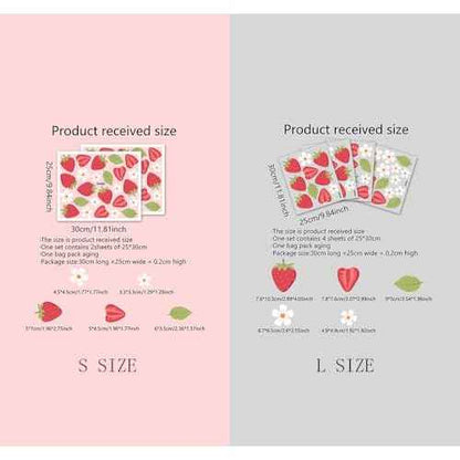 Strawberry and White Flower Stickers for Wall, Fruits Kitchen Decor, Wall Decor for Girl Bedroom (S)