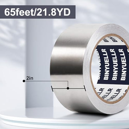 Aluminum Foil Tape - 2 Inch x 65 Feet, HVAC Tape Silver Metal Tape for Ductwork, Heavy Duty Duct Tape for Heat Insulation, Reflective Tape, Dryer Vents
