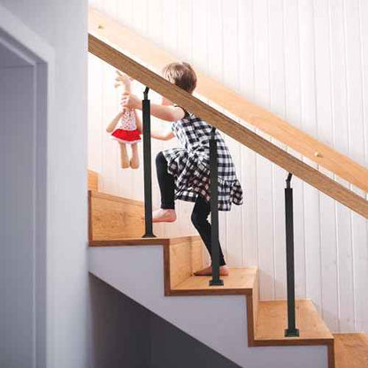 Yolanda 4pcs Black Railing Post Kit, Metal Stair Post, Indoor Outdoor Metal Deck Railing Sprindles, 270¡Æ Adjustable for Porch, Concrete, Wooden Steps (33.46IN)