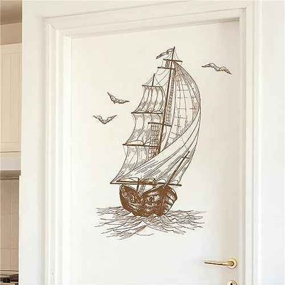 Sketch of A Sailboat Seagull Wall Stickers, sacinora Travel Adventure Inspirational Wanderlust Sailboat Nautical Wall Decals RemovableVinyl for Living Room Bedroom Bathroom Kitchen Sofa TV Background