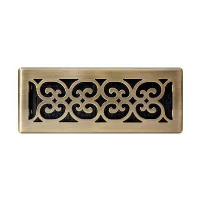 Decor Grates (4-Pack) SPH412-A Scroll Design Floor Register, 4x12 Inches, Antique Brass Finish