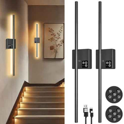 31in Wireless Wall Sconces Set of Two, [Creates Sunset Glow Ambiance] Dimmable 2700K?6000K with 8000mAh Battery & Display, Touch/Remote Control, Rechargeable Wall Lamps for Home Decor ? Black
