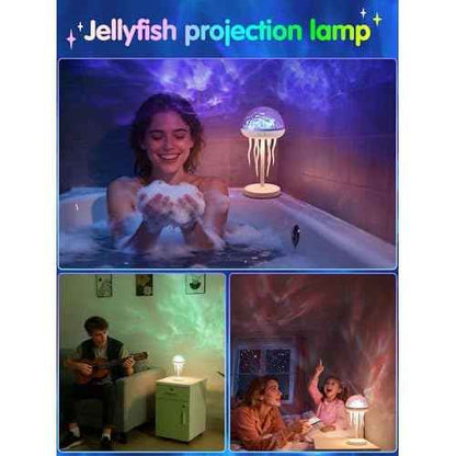 Fuloon Projection Lamp with Remote Control, Adjustable Jellyfish Shaped Table Lamp Battery Operated Night Light Ocean Room D?cor Ambient Lighting for Bedroom, Living Room, Office, Read Room
